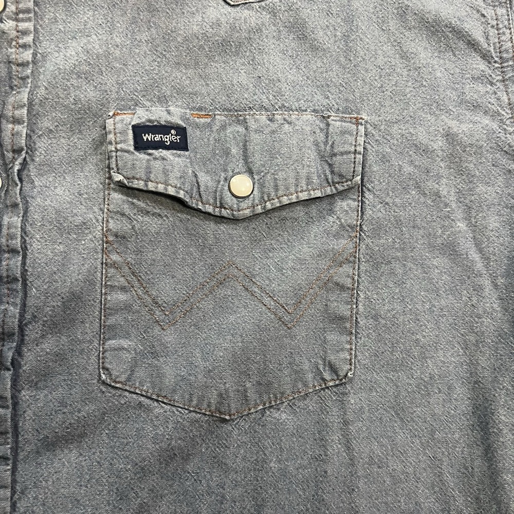 Vintage Wrangler Pearl Snap Shirt Men's Size 3XLT Blue Chambray Long Sleeve - Picture 7 of 8